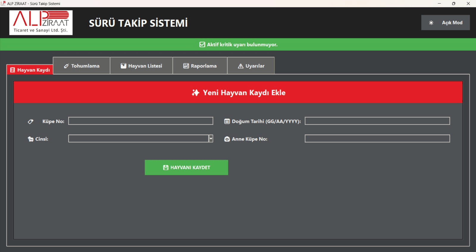 Alp Ziraat veriye dayalı sürü yönetim ve hayvan takip yazılımı